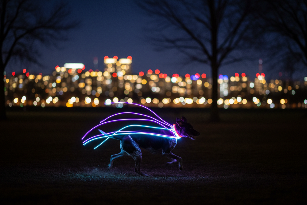 Running Dog with LED Collar